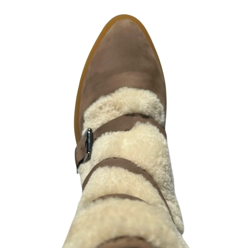 H Williams Nubuck Leather Shearling Ankle Boots Juneau Taupe Cream US 9 1/2 10